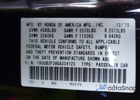 2016 Acura Tlx V6 из США, поврежденный, VIN 19UUB2F38GA004120